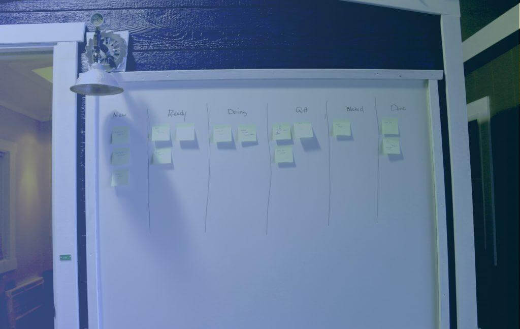 image of sticky notes divided on a whiteboard