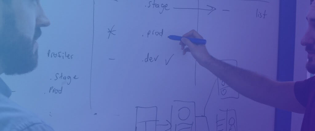 blue hue image of a whiteboard with a hand