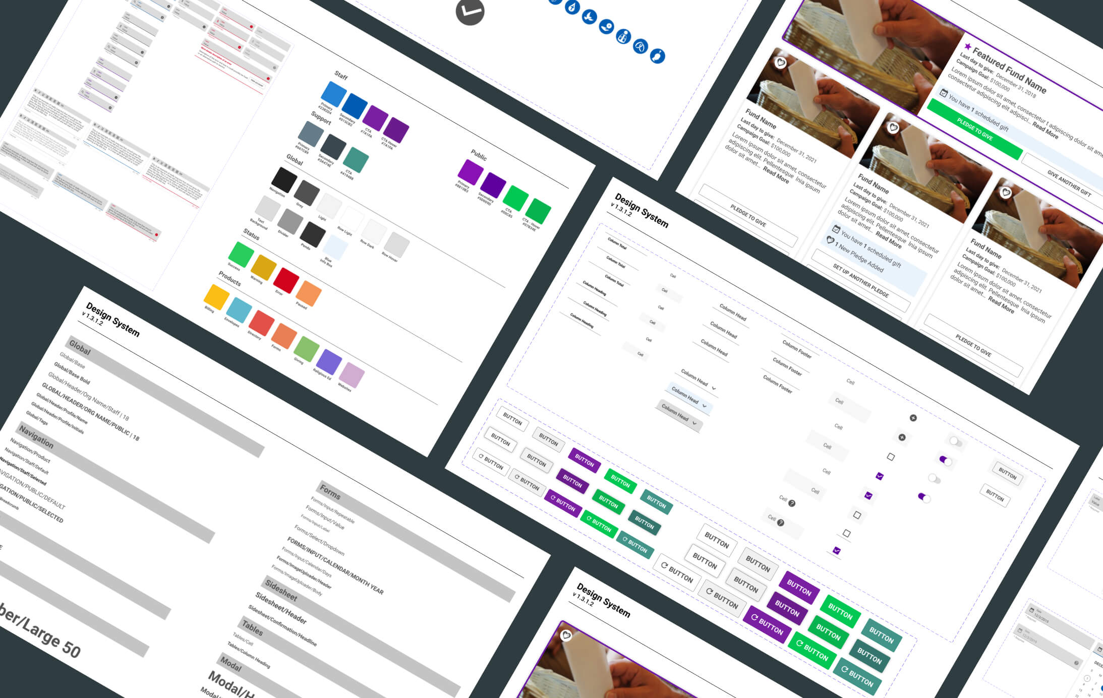 Collage of design system interface screens